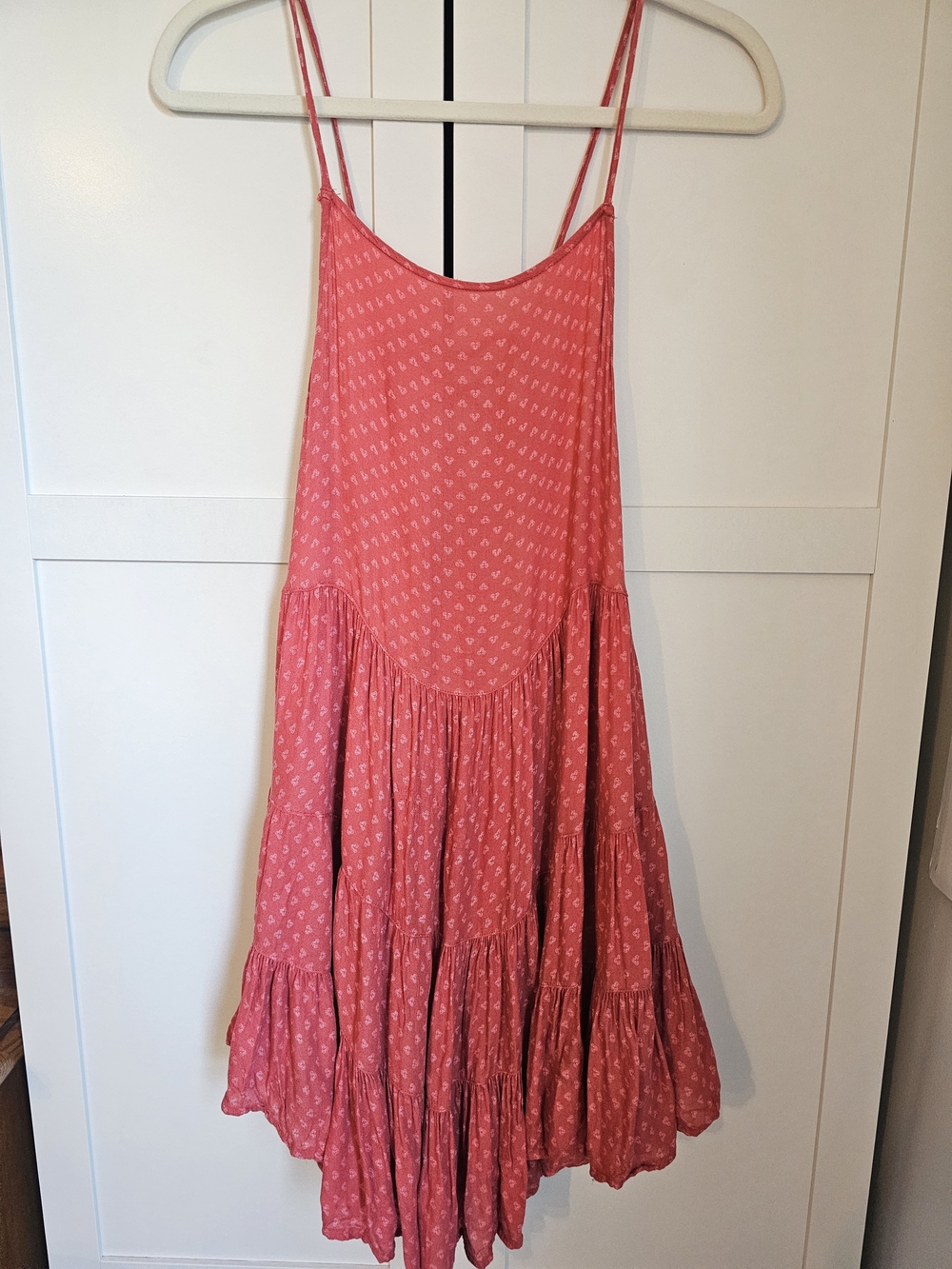 Intimately Free People Floral Patchwork Lace-Up Mini Dress Size M Coral Pink Red
